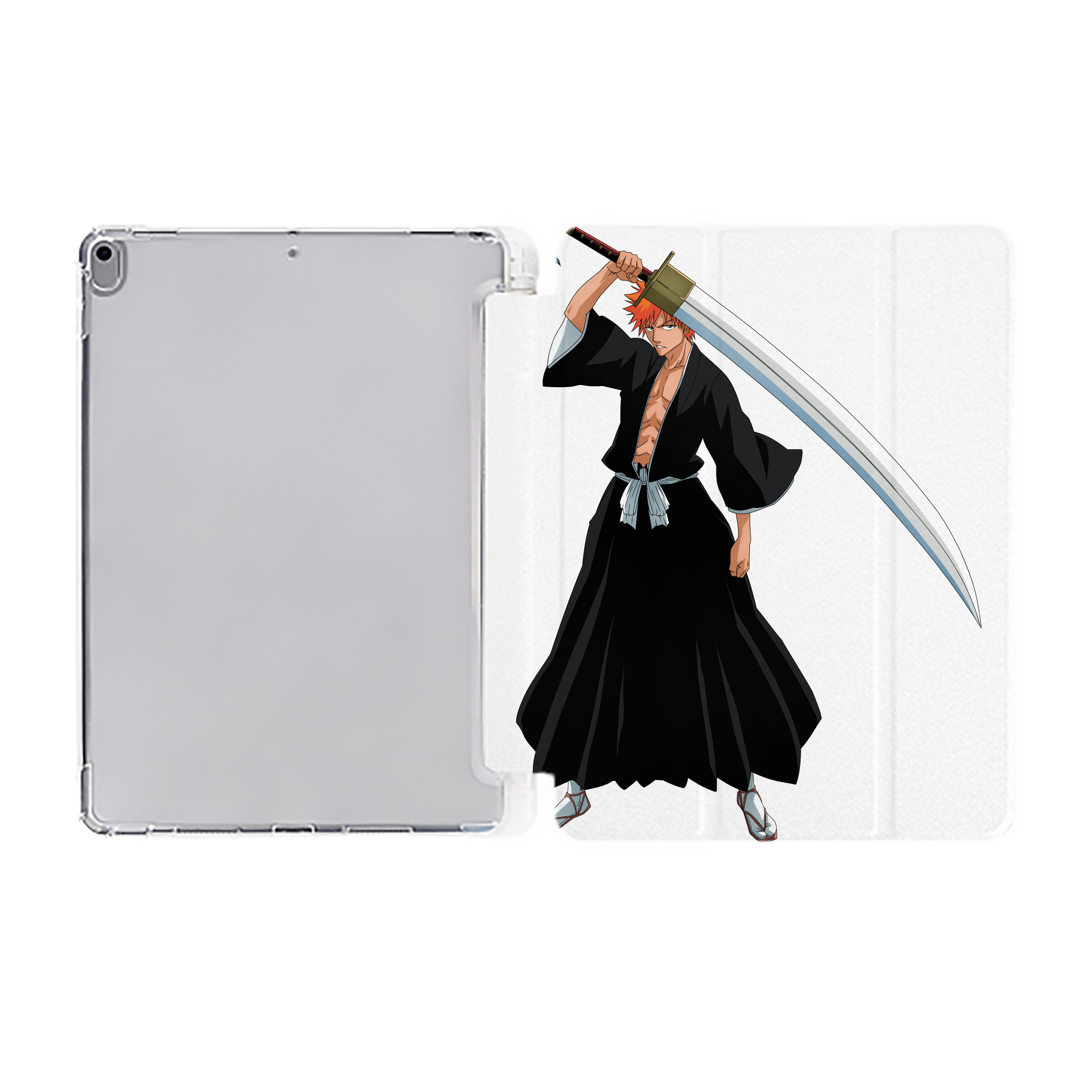 （画像用） ブリーチ 黒崎一護（くろさき いちご）BLEACH Kurosaki Ichigo IPad ケース ペン収納付き 三つ折りスタンド PUレザー×シリコン 対応機種9.5/10.5/10.9インチ